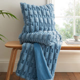 Bianca Carved Faux Fur Filled Cushion 50cm x 50cm - Blue - Carved Faux Fur Blue Group Shot