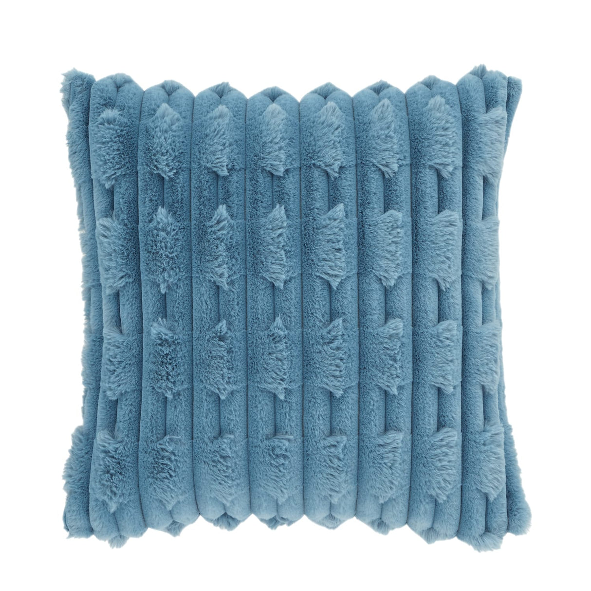 Bianca Carved Faux Fur Filled Cushion 50cm x 50cm - Blue - Carved Faux Fur Cushion Blue
