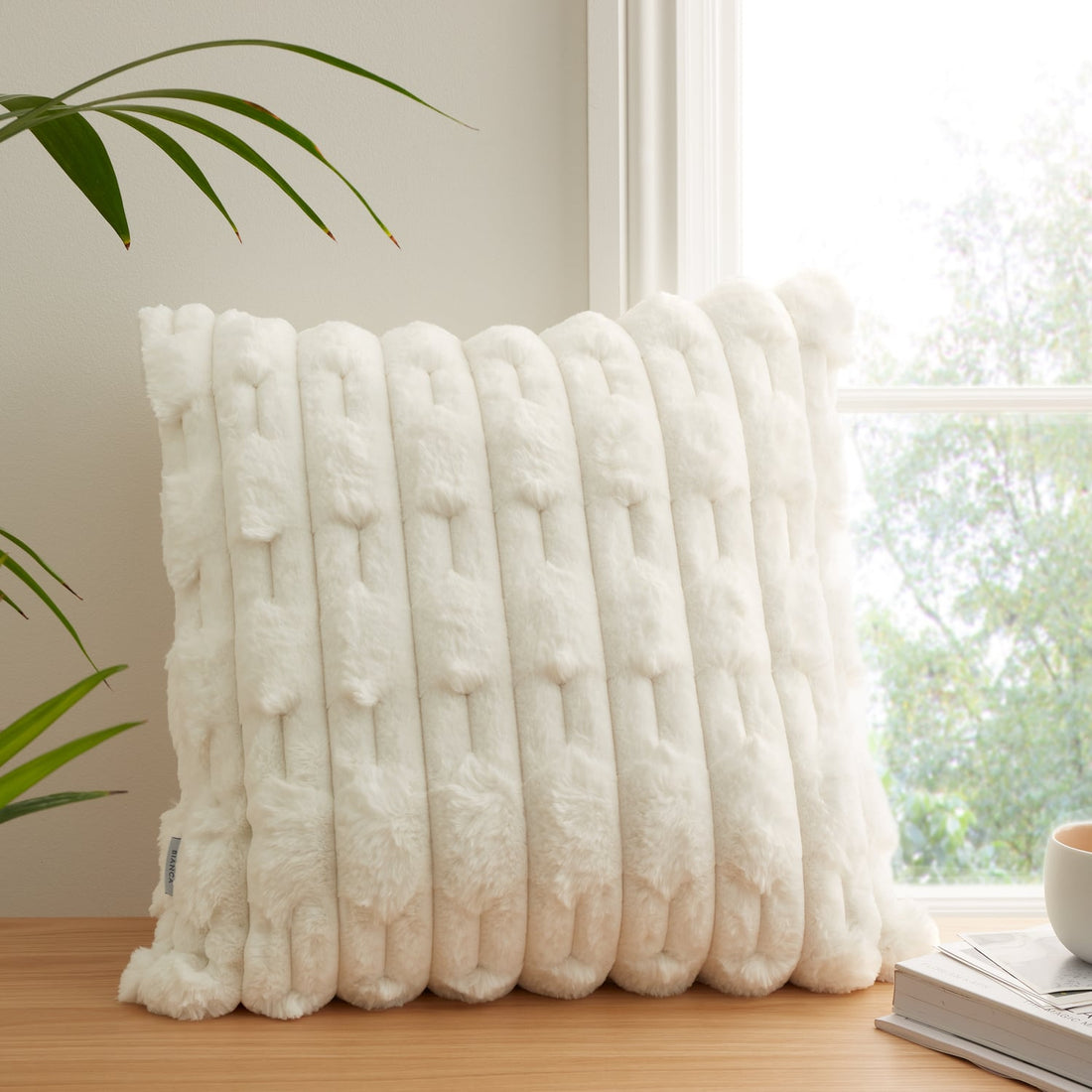 Bianca Carved Faux Fur Cream Filled Cushion 50cm x 50cm