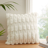 Bianca Carved Faux Fur Filled Cushion 50cm x 50cm - Cream