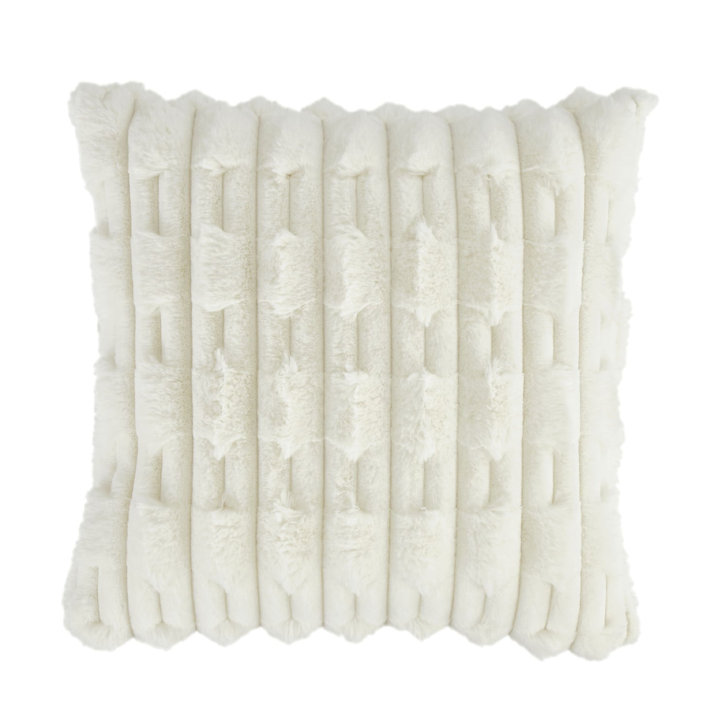 Bianca Carved Faux Fur Filled Cushion 50cm x 50cm - Cream - Carved Faux Fur Cushion Cream