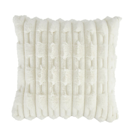 Bianca Carved Faux Fur Filled Cushion 50cm x 50cm - Cream - Carved Faux Fur Cushion Cream