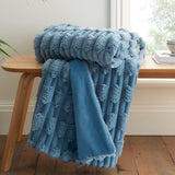 Bianca Fine Linens Carved Faux Fur Throw – Blue – 150cm x 200cm