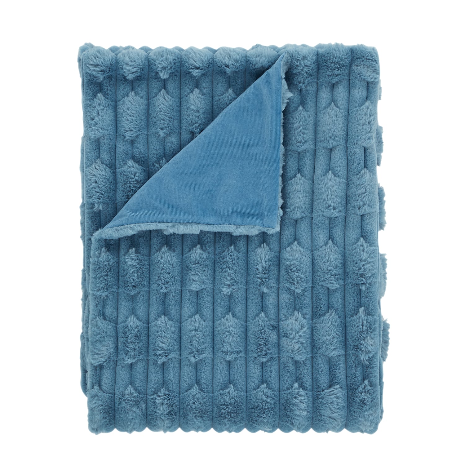 Bianca Fine Linens Carved Faux Fur Throw – Blue – 150cm x 200cm - Carved Faux Fur Throw Blue