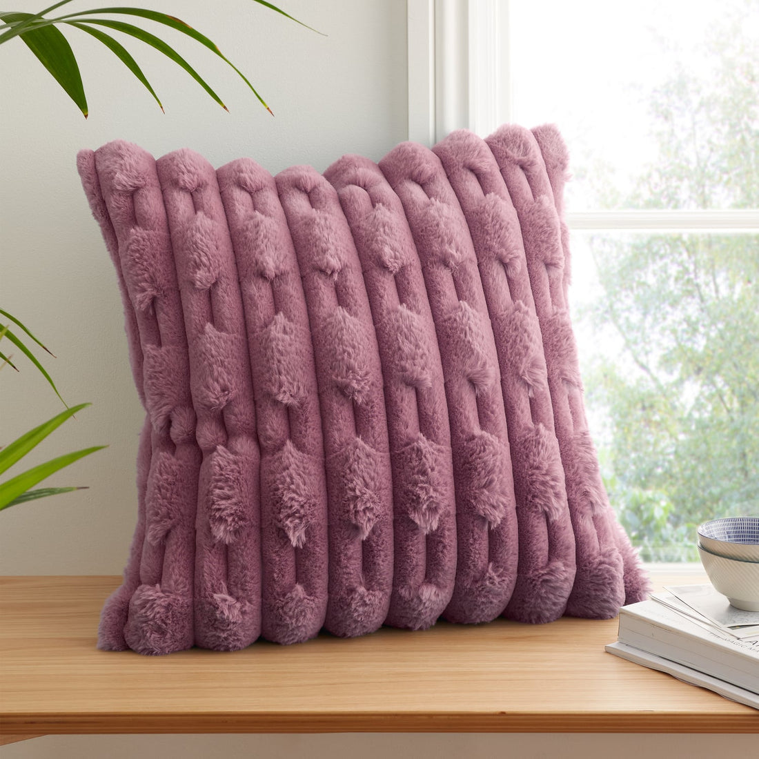 Bianca Carved Faux Fur Pink Filled Cushion 50cm x 50cm