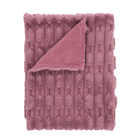 Bianca Fine Linens Carved Faux Fur Throw – Pink – 150cm x 200cm - Carved Faux Fur Throw Pink