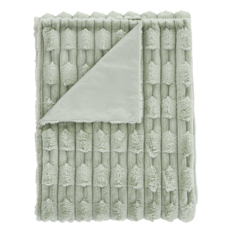 Bianca Fine Linens Carved Faux Fur Sage Thermal Throw Blanket 150cm x 200cm