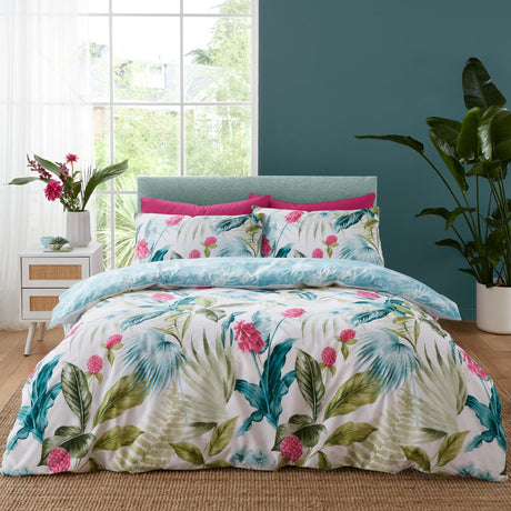 Catherine Lansfield Aruba Tropical Floral Green Duvet Cover Set