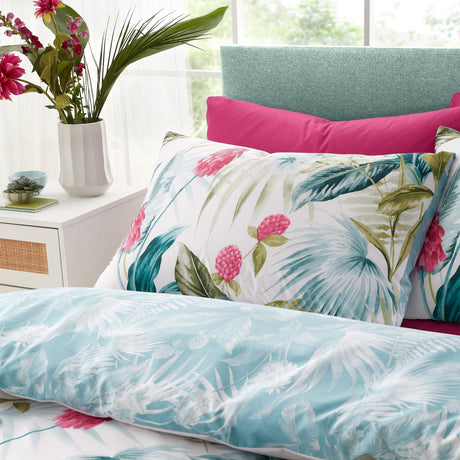 Catherine Lansfield Aruba Tropical Floral Green Duvet Cover Set - Aruba Tropical Floral Duvet Set