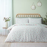 Catherine Lansfield Cameo Floral Soft Green Reversible Duvet Cover Set - Grey - Floral Green Duvet Set