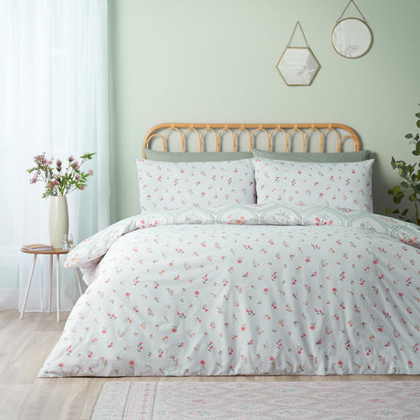 Catherine Lansfield Cameo Floral Soft Green Duvet Cover Bedding Set
