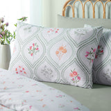 Catherine Lansfield Cameo Floral Soft Green Reversible Duvet Cover Set - Grey - Floral Green Duvet Set