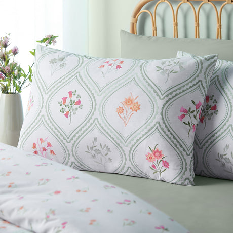 Catherine Lansfield Cameo Floral Soft Green Duvet Cover Bedding Set