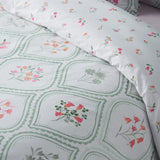 Catherine Lansfield Cameo Floral Soft Green Reversible Duvet Cover Set - Grey - Floral Green Duvet Set