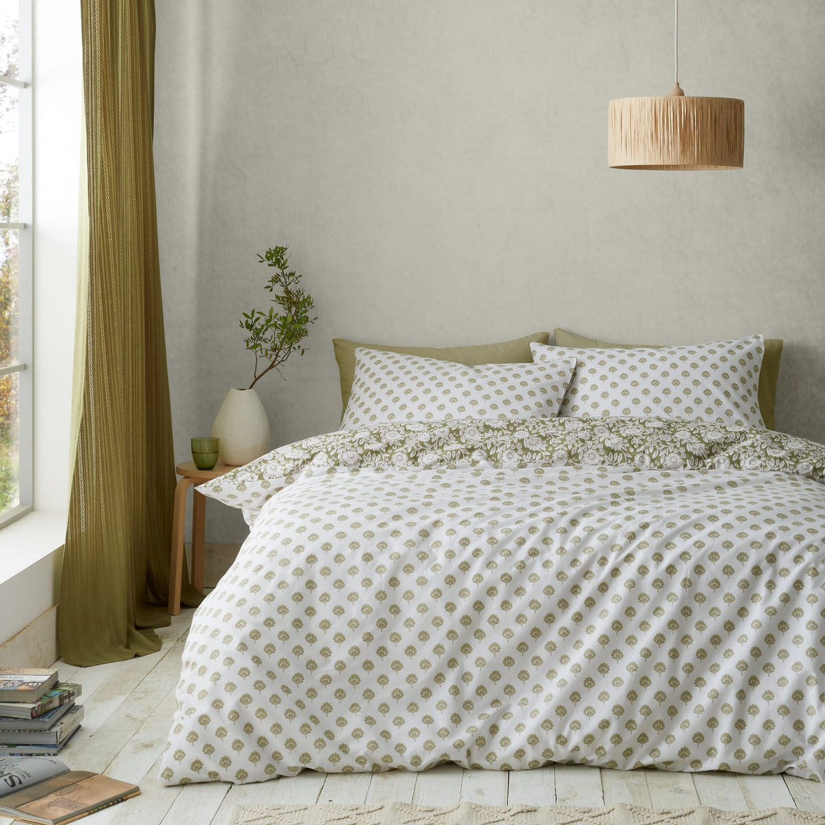 Pineapple Elephant Tangier Floral Duvet Cover Set - Tangier Floral Duvet Set Olive Green