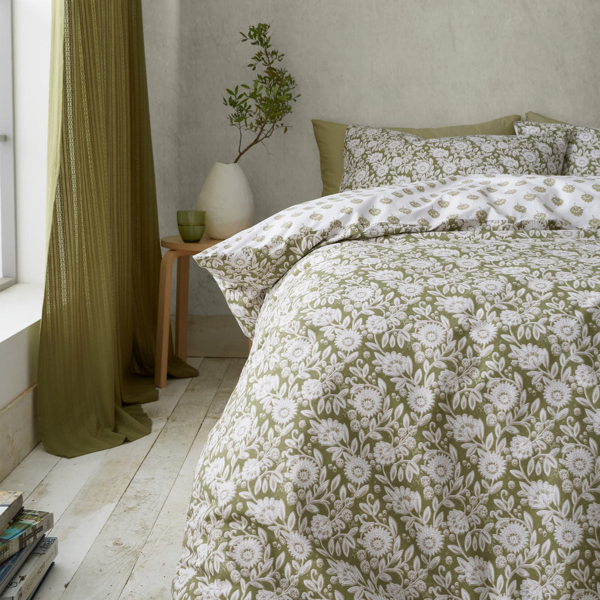 Pineapple Elephant Tangier Floral Duvet Cover Set - Tangier Floral Duvet Set Olive Green