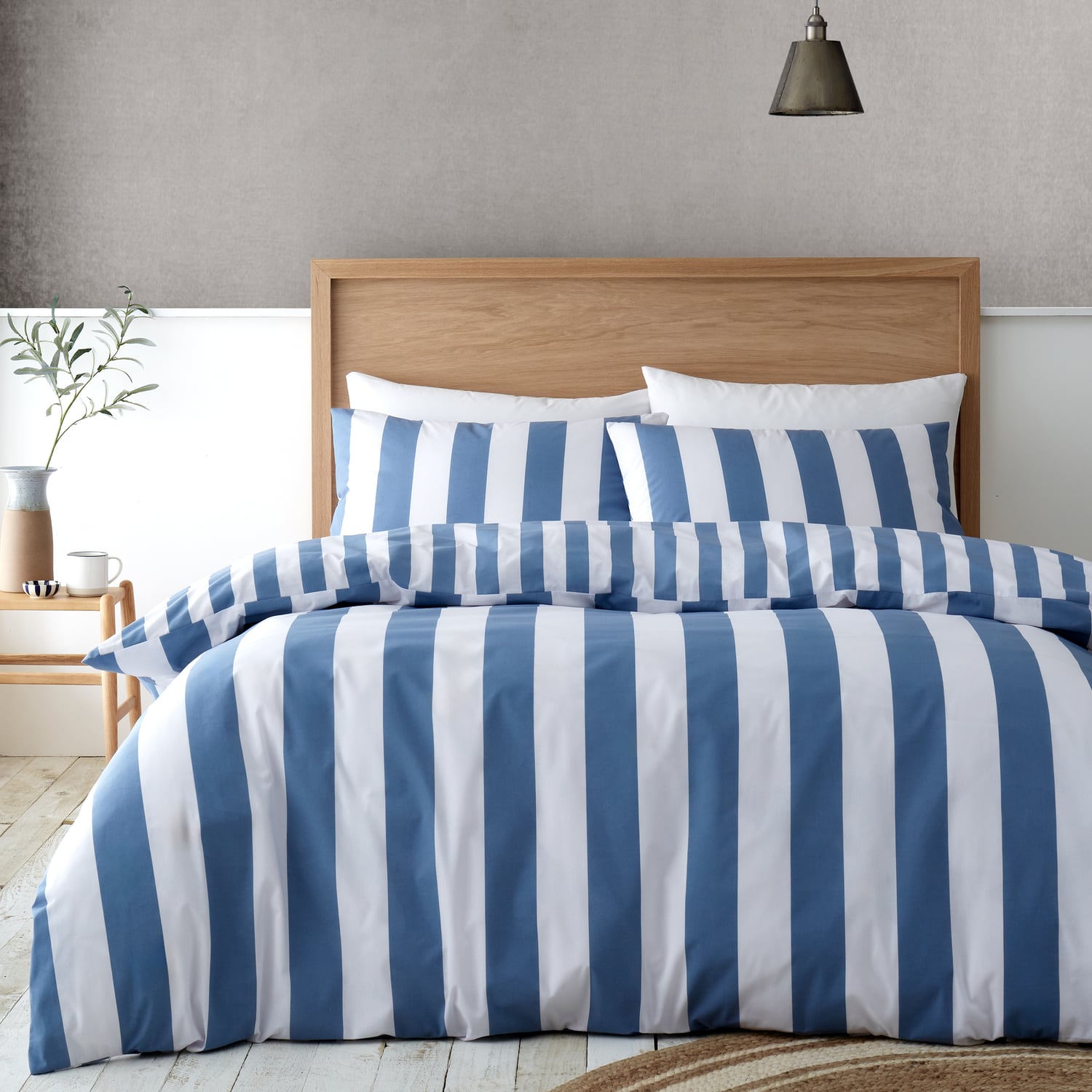 Catherine Lansfield Cove Stripe Blue Duvet Cover Bedding Set