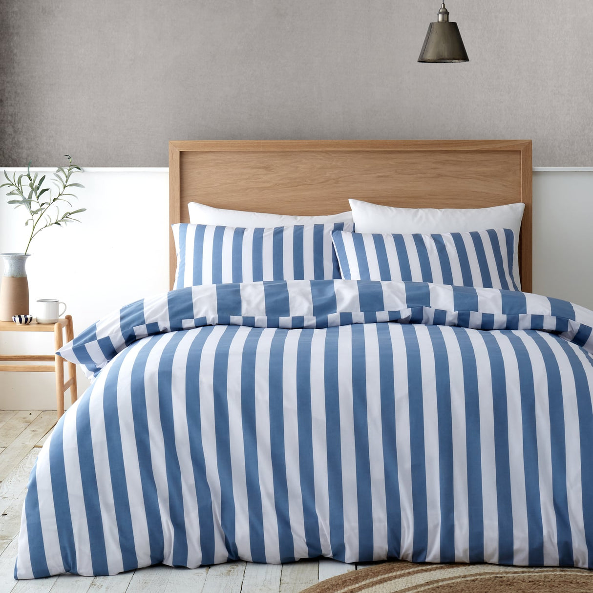 Catherine Lansfield Cove Stripe Blue Duvet Cover Bedding Set - Cove Stripe Duvet Set Blue
