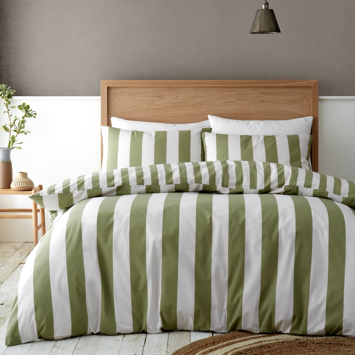 Catherine Lansfield Cove Stripe Green Duvet Cover Bedding Set