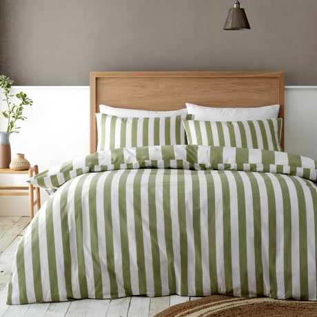 Catherine Lansfield Cove Stripe Green Duvet Cover Bedding Set - Cove Stripe Duvet Set Green
