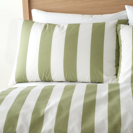 Catherine Lansfield Cove Stripe Green Duvet Cover Bedding Set - Cove Stripe Duvet Set Green