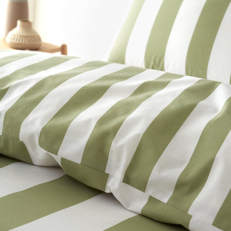 Catherine Lansfield Cove Stripe Green Duvet Cover Bedding Set - Cove Stripe Duvet Set Green