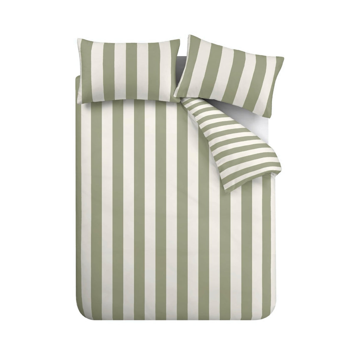 Catherine Lansfield Cove Stripe Green Duvet Cover Bedding Set - Cove Stripe Duvet Set Green