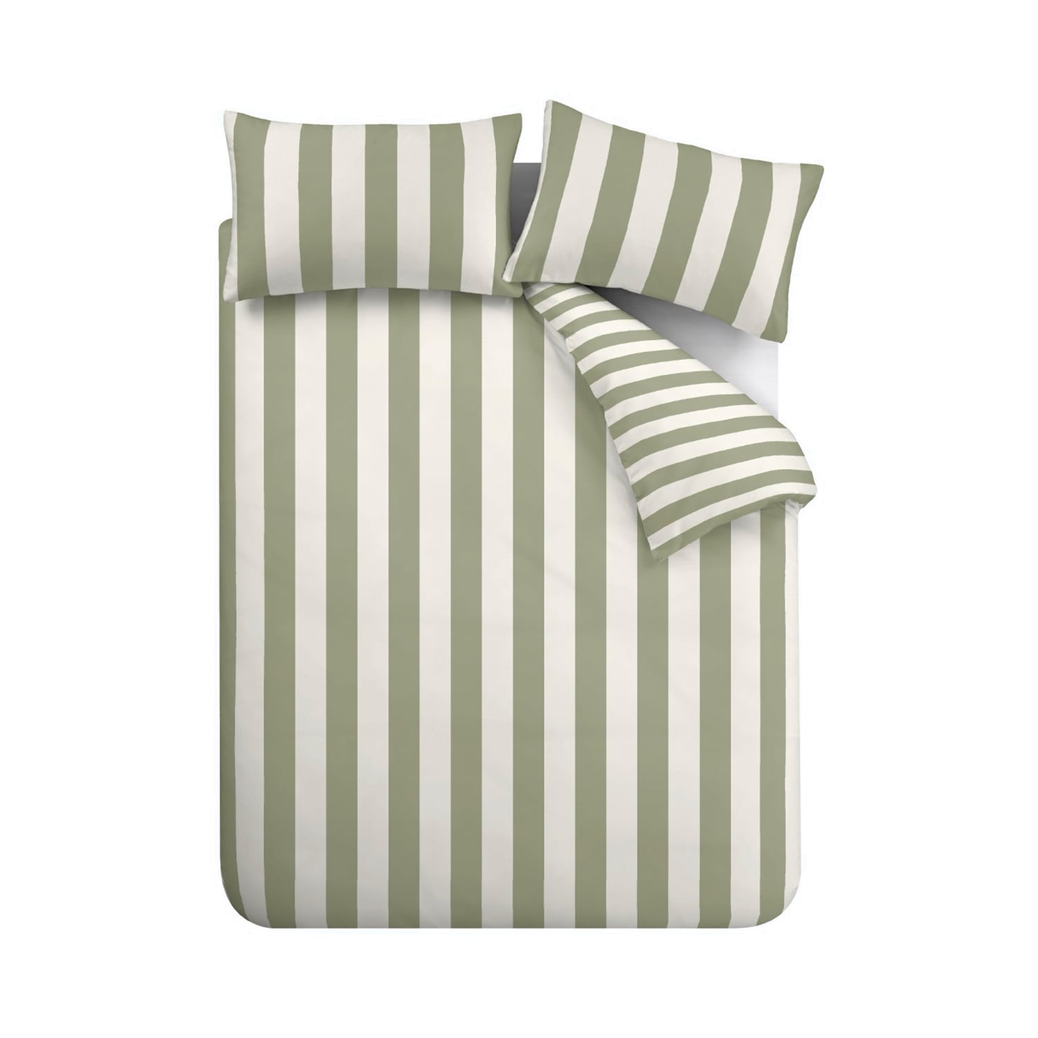 Catherine Lansfield Cove Stripe Green Duvet Cover Bedding Set - Cove Stripe Duvet Set Green