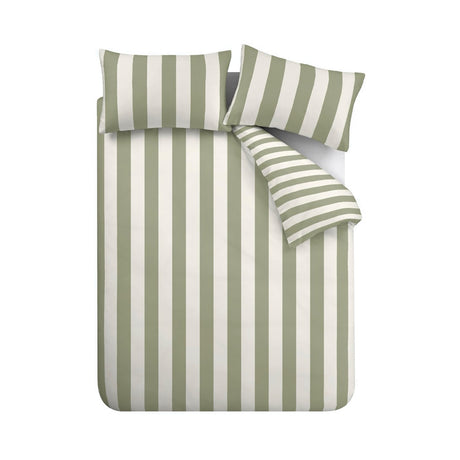 Catherine Lansfield Cove Stripe Green Duvet Cover Bedding Set - Cove Stripe Duvet Set Green