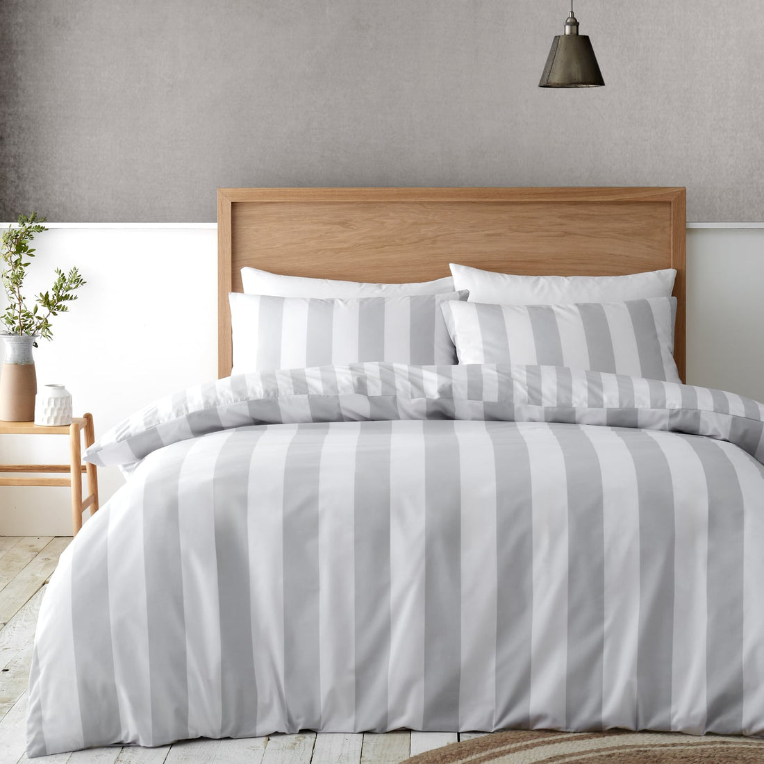 Catherine Lansfield Cove Stripe Silver Duvet Cover Bedding Set