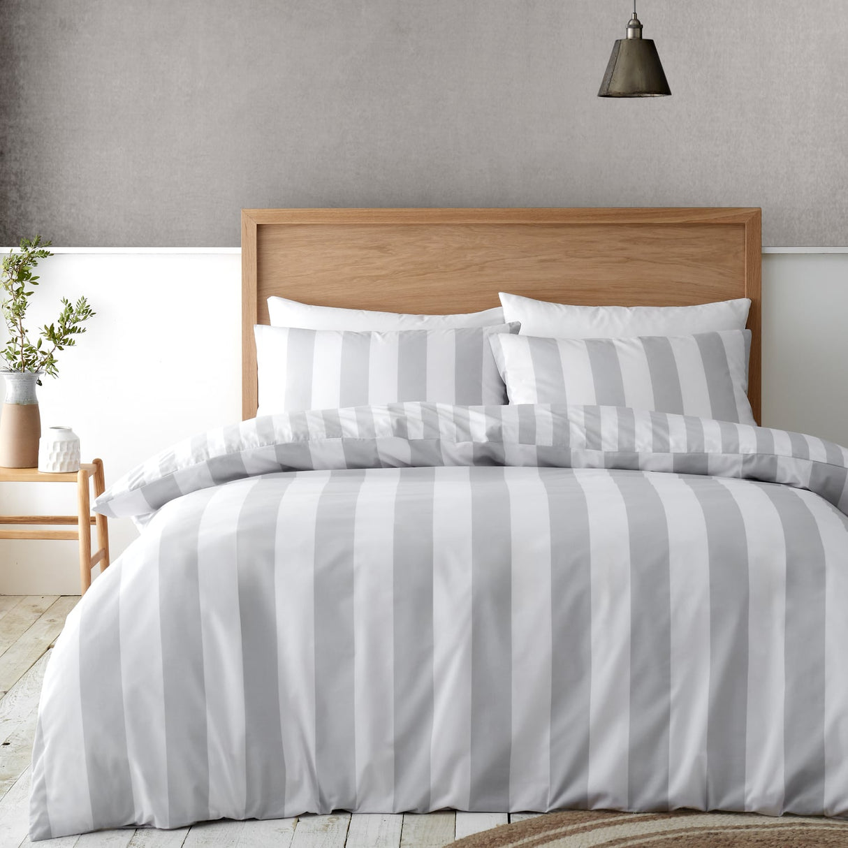 Catherine Lansfield Cove Stripe Silver Duvet Cover Bedding Set