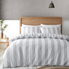 Catherine Lansfield Cove Stripe Silver Duvet Cover Bedding Set