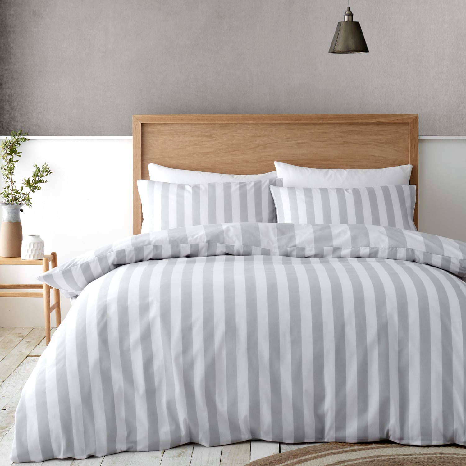 Catherine Lansfield Cove Stripe Silver Duvet Cover Bedding Set - Cove Stripe Duvet Set Silver