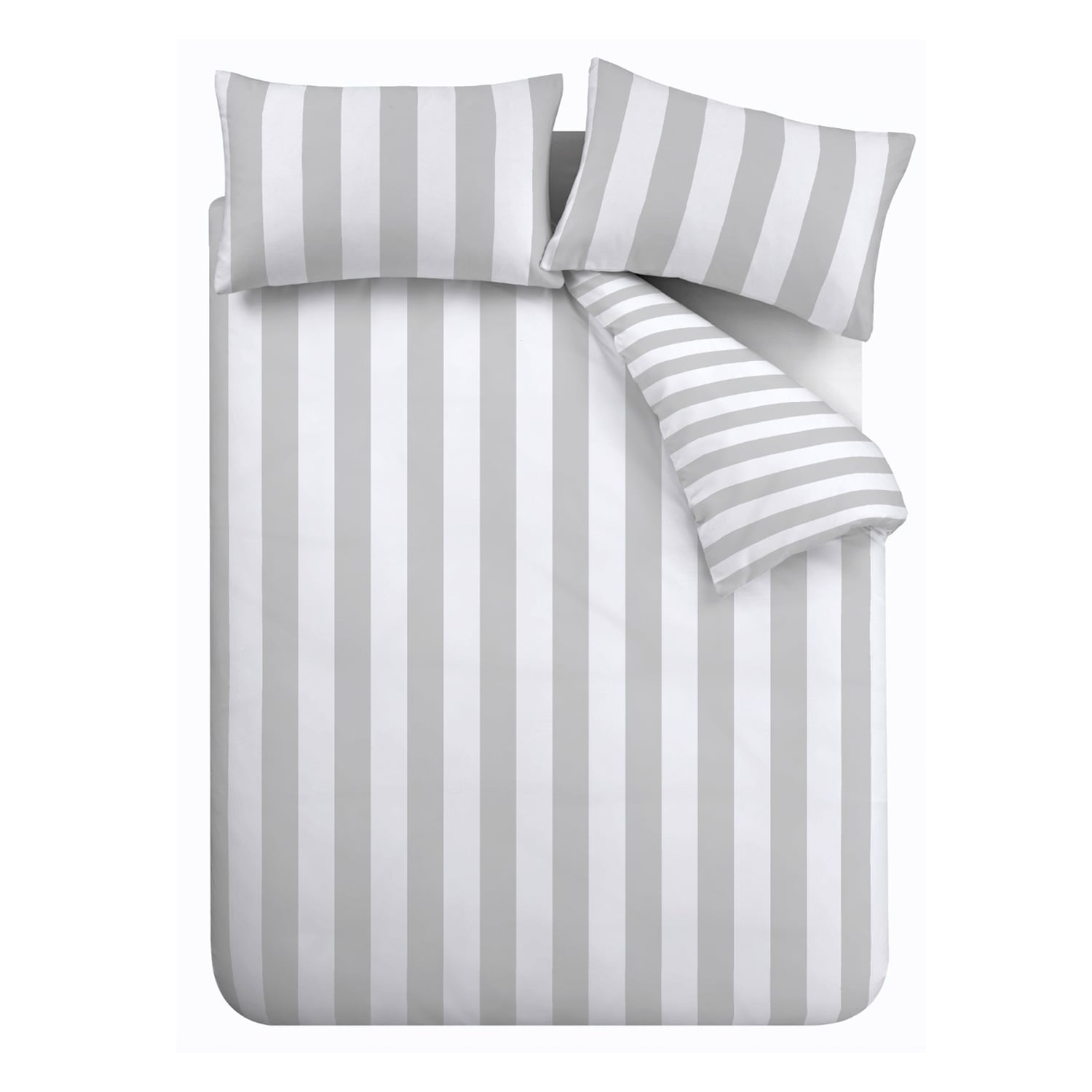Catherine Lansfield Cove Stripe Silver Duvet Cover Bedding Set - Cove Stripe Duvet Set Silver