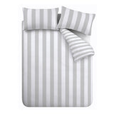 Catherine Lansfield Cove Stripe Silver Duvet Cover Bedding Set - Cove Stripe Duvet Set Silver