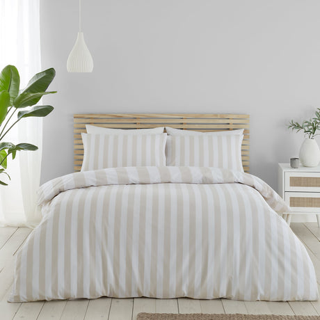 Catherine Lansfield Cove Stripe Natural Duvet Cover Bedding Set - Cove Stripe Natural