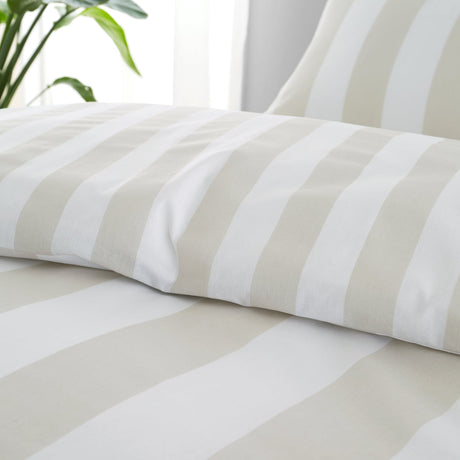 Catherine Lansfield Cove Stripe Natural Duvet Cover Bedding Set - Cove Stripe Natural