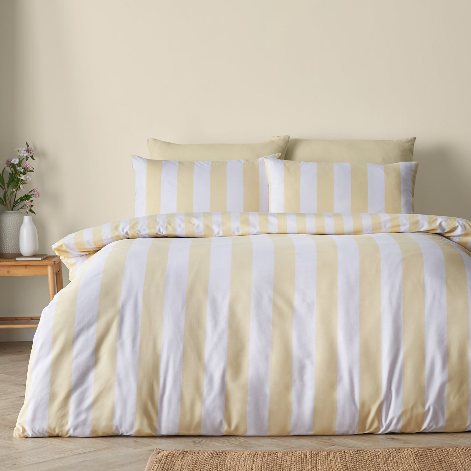 Catherine Lansfield Cove Stripe Yellow Duvet Cover Bedding Set - Cove Stripe Yellow Duvet Set