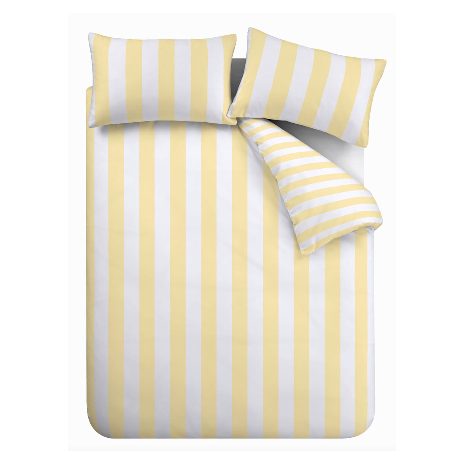 Catherine Lansfield Cove Stripe Yellow Duvet Cover Bedding Set - Cove Stripe Yellow Duvet Set
