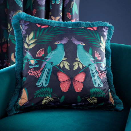 Catherine Lansfield Mya Tropical Birds Navy Blue Filled Cushion 45x45cm