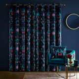 Catherine Lansfield Mya Tropical Birds Eyelet Curtains Velvet - Mya Tropical Floral Curtain