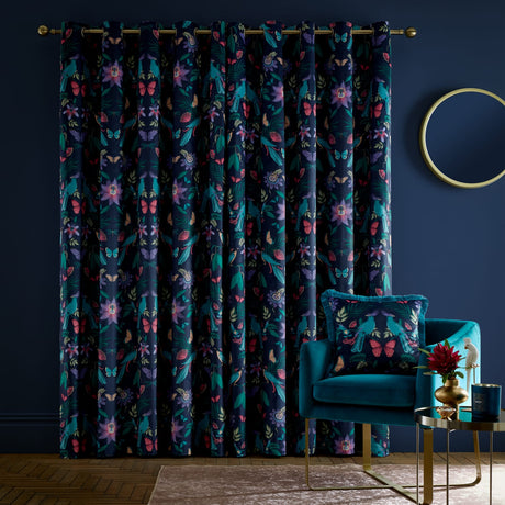 Catherine Lansfield Mya Tropical Birds Eyelet Curtains Velvet - Mya Tropical Floral Curtain