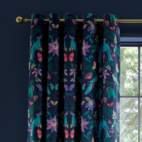 Catherine Lansfield Mya Tropical Birds Eyelet Curtains Velvet - Mya Tropical Floral Curtain
