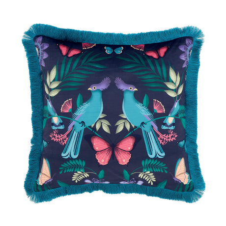 Catherine Lansfield Mya Tropical Birds Navy Blue Filled Cushion 45x45cm - Mya Tropical Floral Cushion