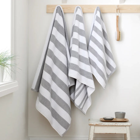 Bianca Reversible Stripe 600gsm Cotton Jacquard Towels - Grey