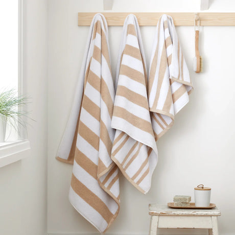 Bianca Reversible Stripe 600gsm Cotton Jacquard Towels - Natural