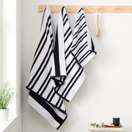 Bianca Reversible Stripe 600gsm Cotton Jacquard Towels - Black - Reversible Jacquard Black Towels