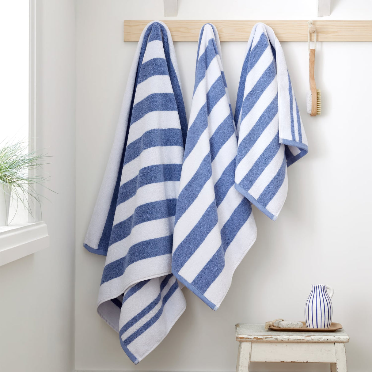 Bianca Reversible Stripe 600gsm Cotton Jacquard Towels - Blue - Reversible Jacquard Blue Towel
