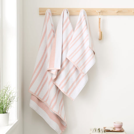 Bianca Reversible Stripe 600gsm Cotton Jacquard Towels - Blush Pink - Reversible Jacquard Blush Towels