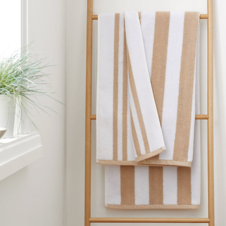 Bianca Reversible Stripe 600gsm Cotton Jacquard Towels - Natural